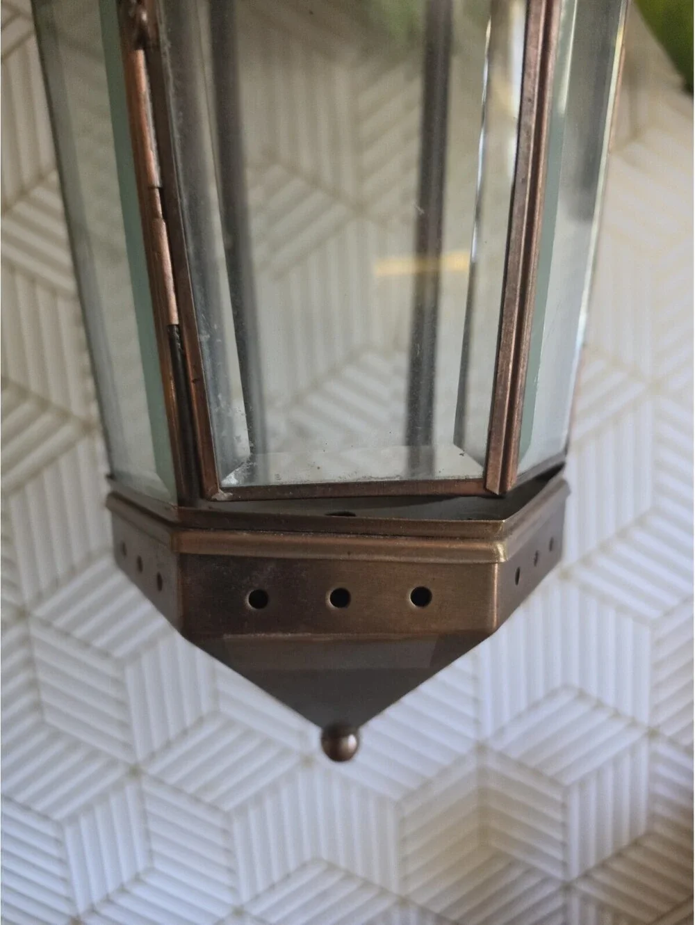 Vintage Brass Hexagonal Hanging Candle Lantern Pendant